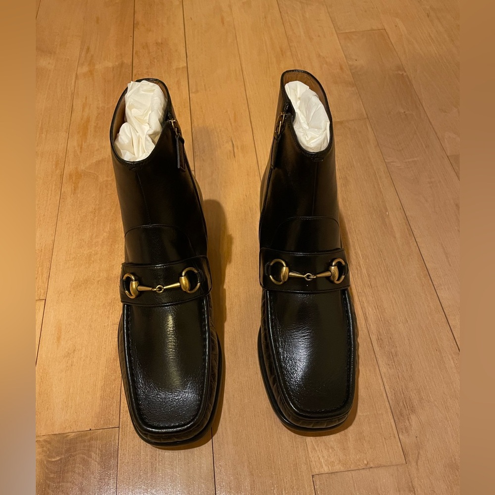 Gucci Black Leather Boots with Gold Accents